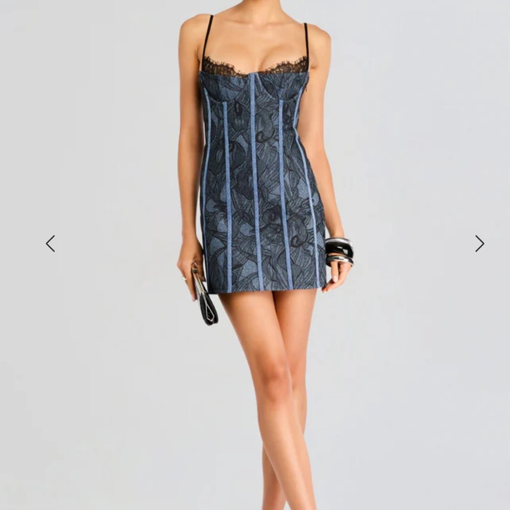 Retrofete Blue and Black Lace Trim Mini Dress